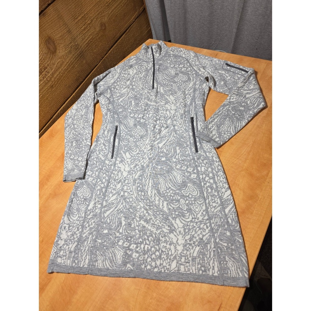 Title Nine Womens Grey White Paisley Quarter Zip Sweater Dress Large